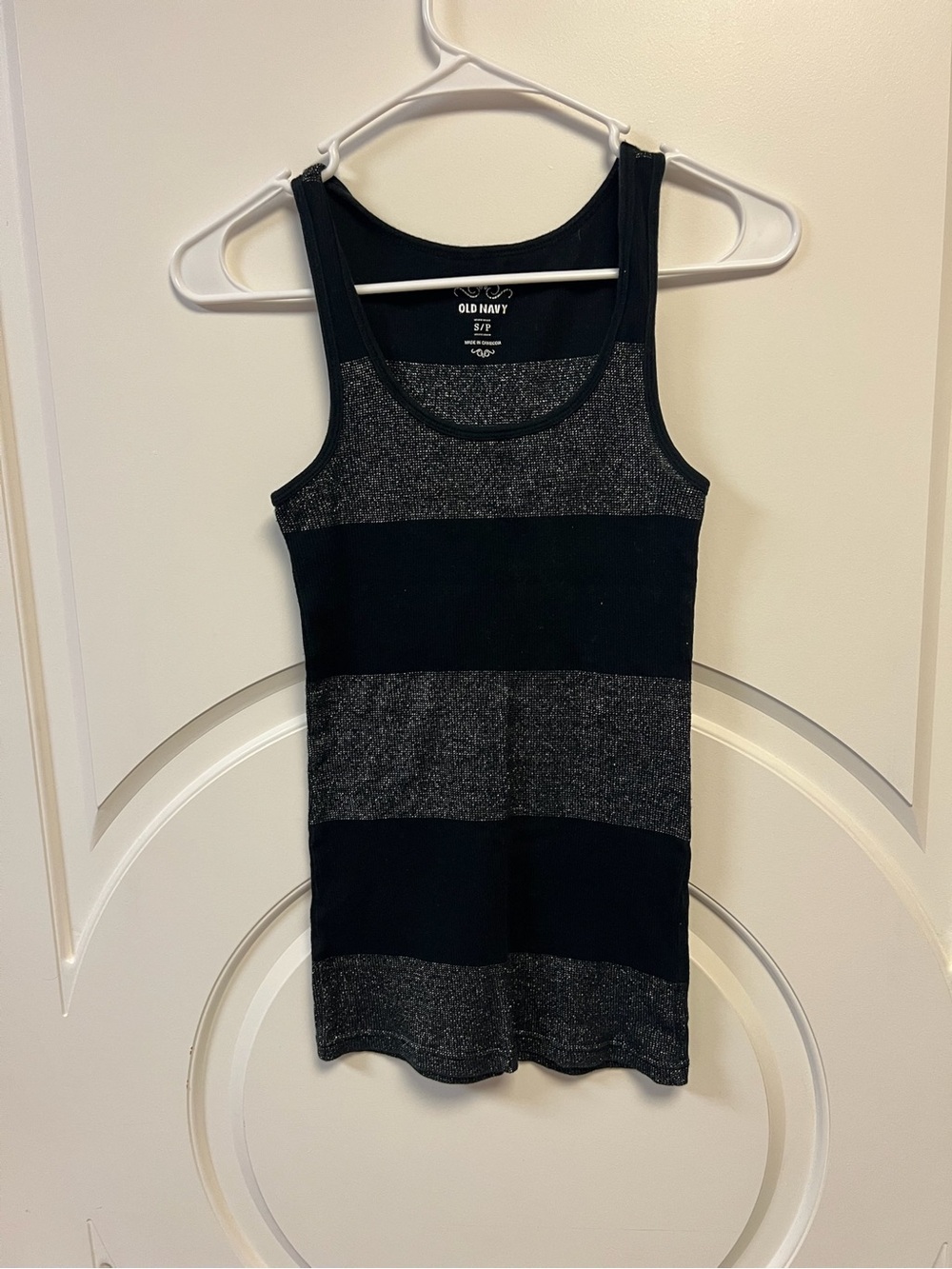 Old Navy Black and Heather Gray Wide Stripe Tank Top